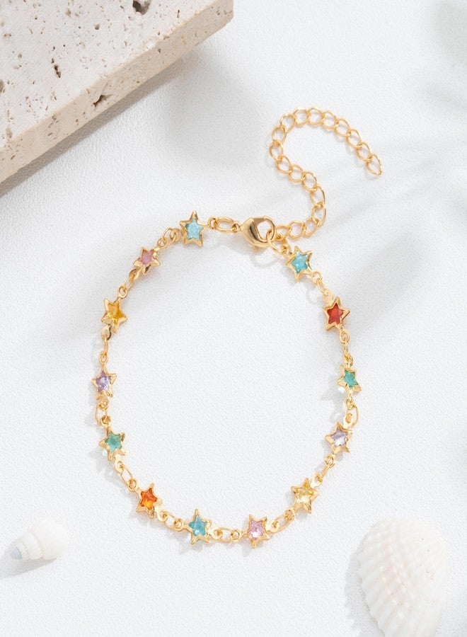 Sanyaa Star Bracelet 18K Gold Plated Multi Stone Crystal Star Bracelet for Women (Colorful) (colorful) - Image 5
